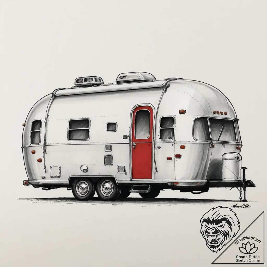 The interior of a classic airstream trailer,... - tattoo sketch (№1754696353_0, 08.08.2025 23:39) — tattoovalue.net