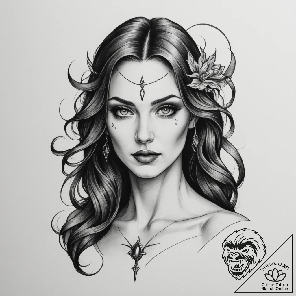 Morgan le fay, concept art for tattoo, on a c... - tattoo sketch (№1754696951_0, 08.08.2025 23:49) — tattoovalue.net