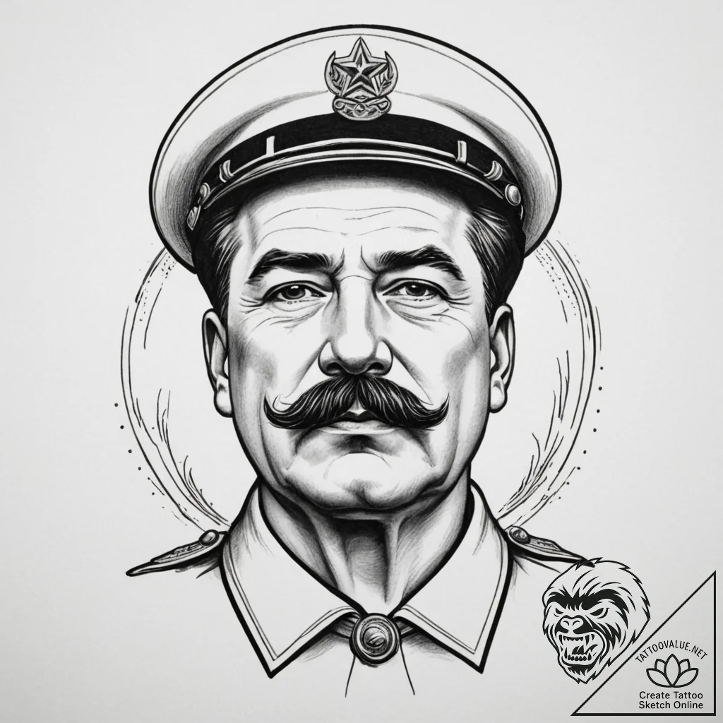 Stalin, ink illustration for tattoo, on a cle... - tattoo sketch (№1754697748_0, 09.08.2025 00:02) — tattoovalue.net