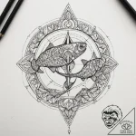 Tattoo design pisces fish with a tiny, whimsi… – tattoo sketch (№1754699724_0, 09.08.2025 00:35) — tattoovalue.net