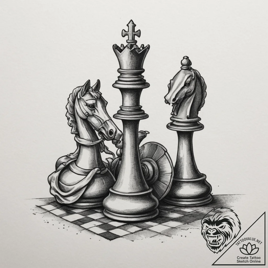Chess piece (e.g., a knight defeating a pawn)... - tattoo sketch (№1754699922_0, 09.08.2025 00:38) — tattoovalue.net
