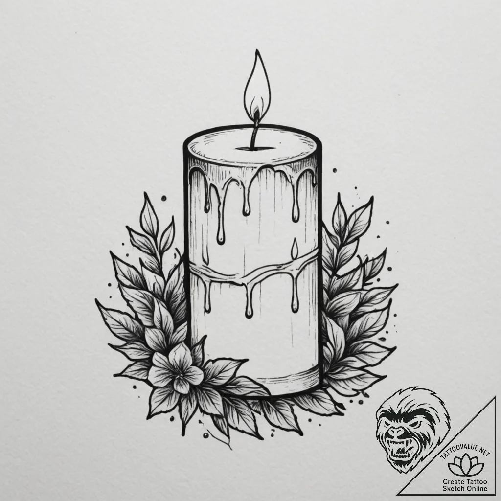 Candle, tattoo line art, bold outlines, thick... - tattoo sketch (№1754700119_0, 09.08.2025 00:41) — tattoovalue.net