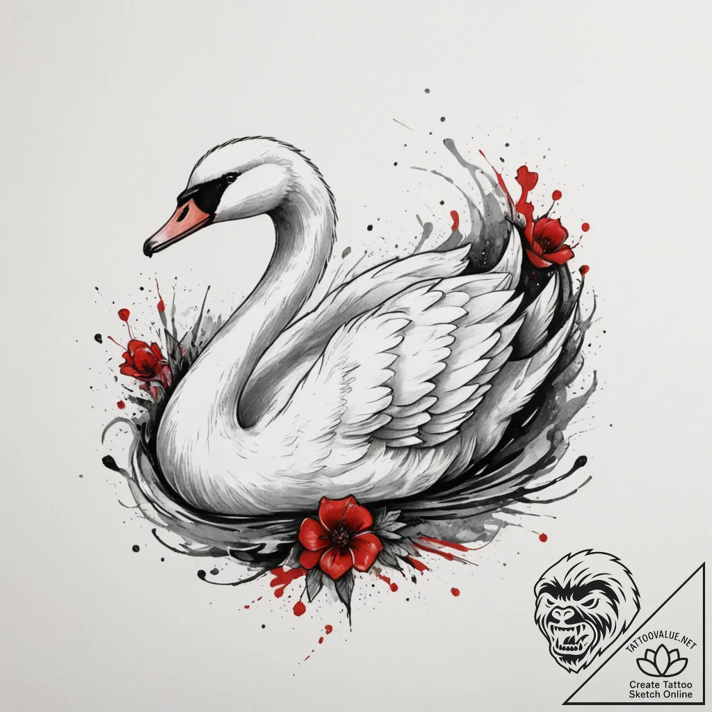 Swan, concept art for tattoo, on a clean whit... - tattoo sketch (№1754700512_0, 09.08.2025 00:48) — tattoovalue.net