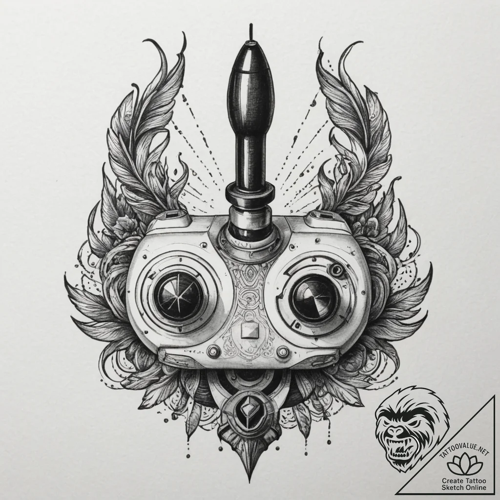 Tattoo design a retro joystick with wires for... - tattoo sketch (№1754701504_0, 09.08.2025 01:05) — tattoovalue.net