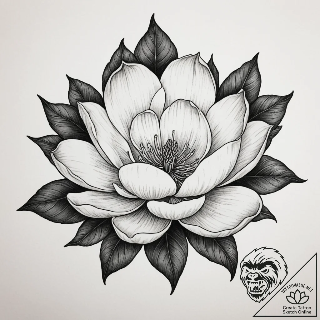 Magnolia, tattoo flash sheet design, black an... - tattoo sketch (№1754701900_0, 09.08.2025 01:11) — tattoovalue.net