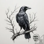 Tattoo sketch: a stylized crow or raven perch… – tattoo sketch (№1754703084_0, 09.08.2025 01:31) — tattoovalue.net