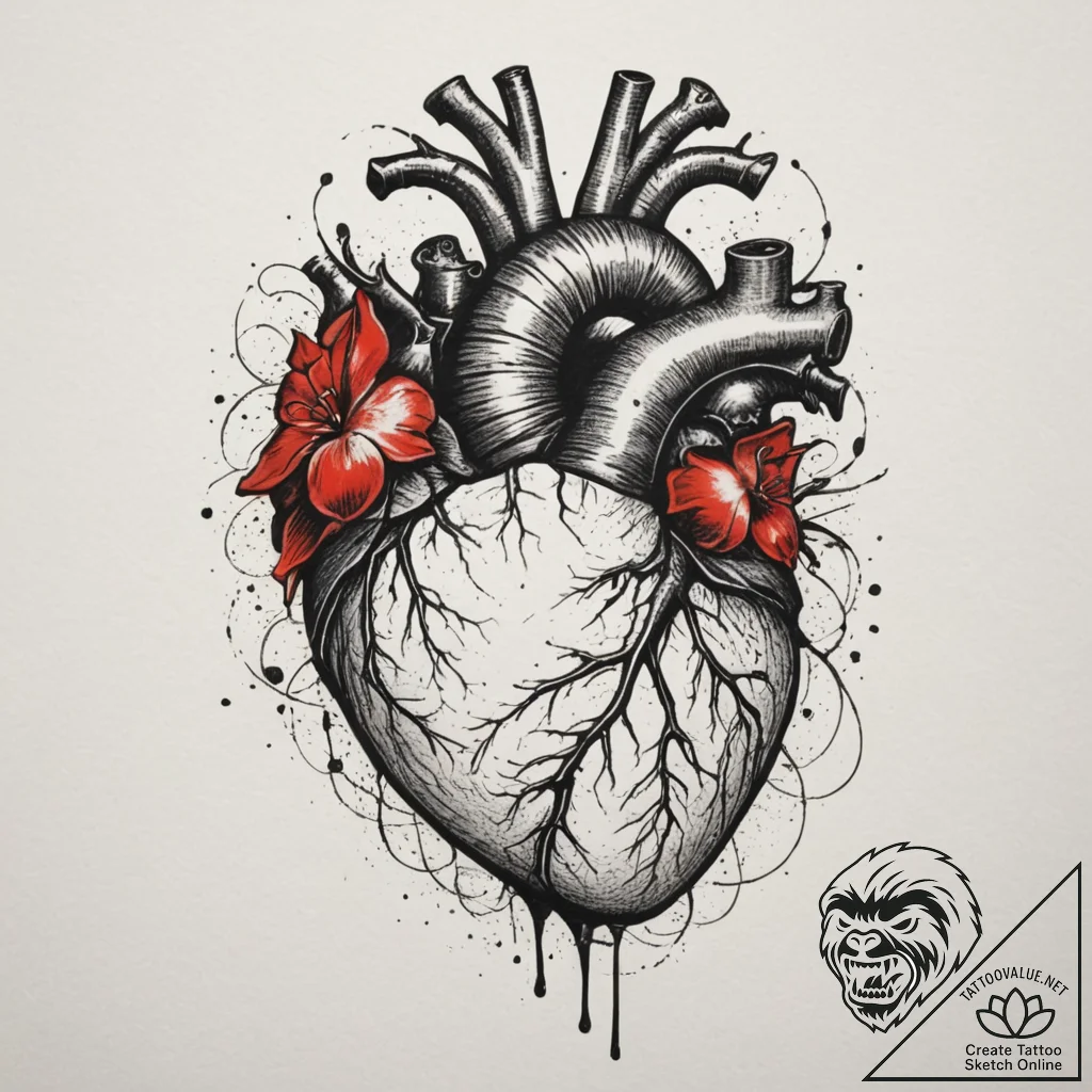 Tattoo design a human heart, anatomically cor... - tattoo sketch (№1754704268_0, 09.08.2025 01:51) — tattoovalue.net