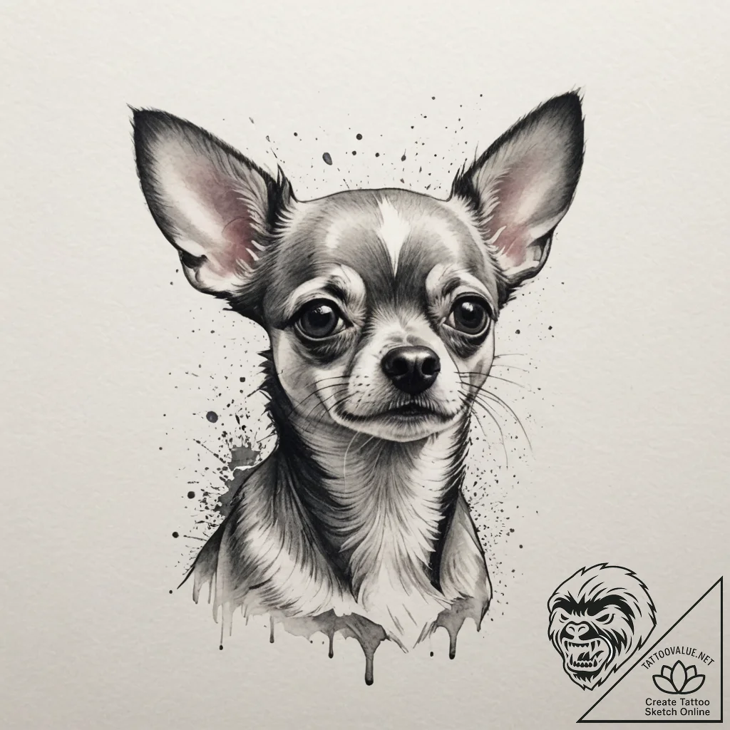 Chihuahua, tattoo sketch design, detailed cro... - tattoo sketch (№1754707234_0, 09.08.2025 02:40) — tattoovalue.net