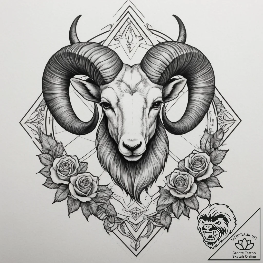 Tattoo sketch an aries ram's head, half reali... - tattoo sketch (№1754708224_0, 09.08.2025 02:57) — tattoovalue.net