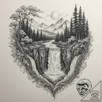 Tattoo design a powerful waterfall, constant… – tattoo sketch (№1754708816_0, 09.08.2025 03:06) — tattoovalue.net