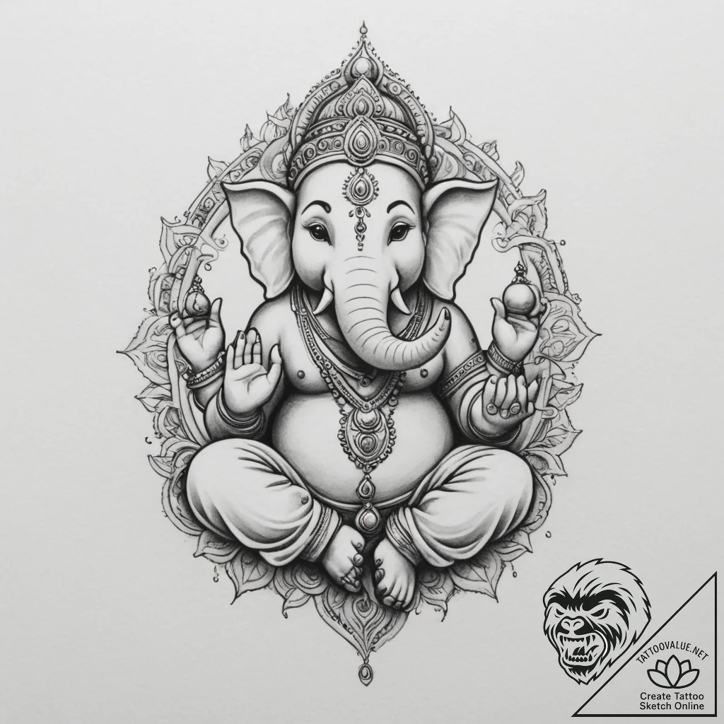 Ganesha - tattoo sketch (№1754709210_0, 09.08.2025 03:13) — tattoovalue.net