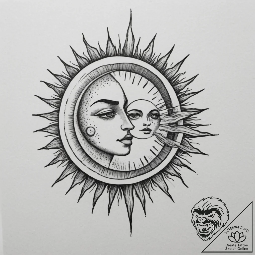 Tattoo sketch a moon and a sun, each on a sep... - tattoo sketch (№1754709801_0, 09.08.2025 03:23) — tattoovalue.net