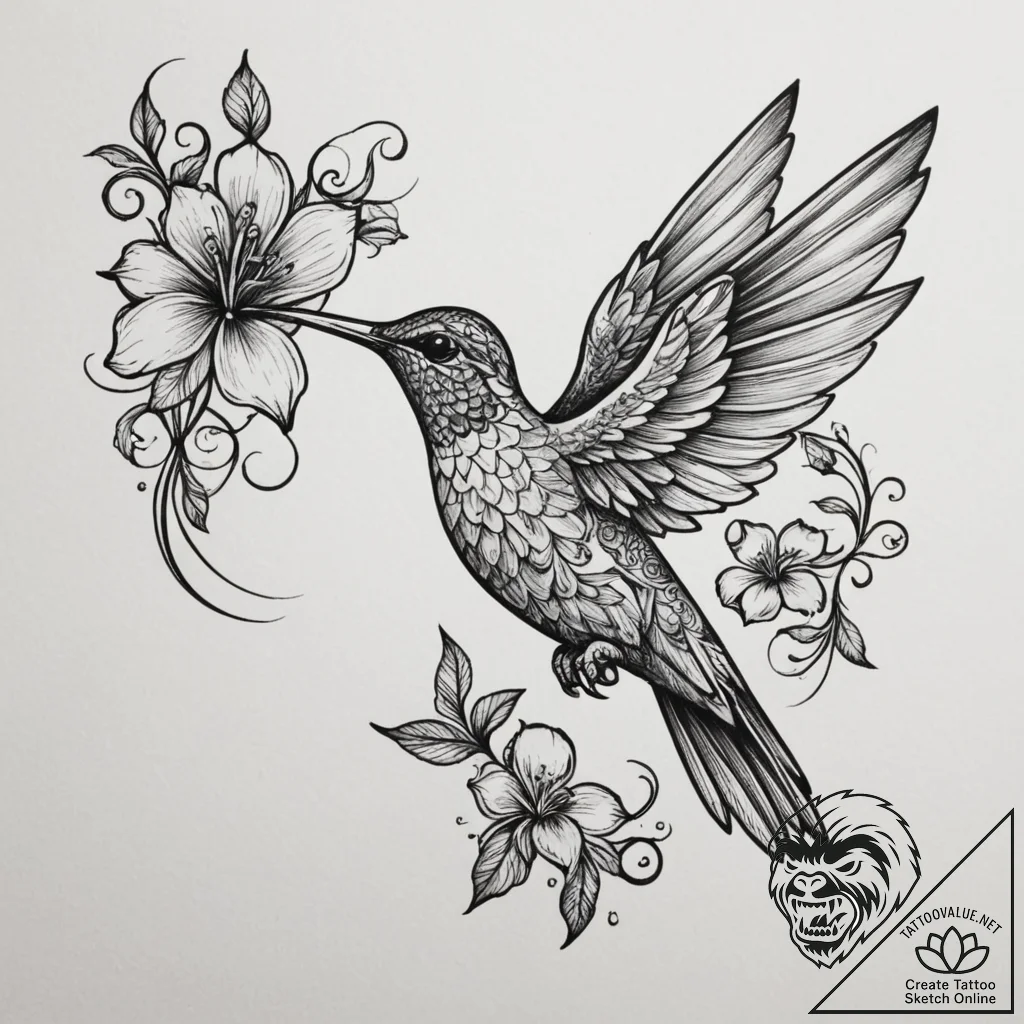 Tattoo design a small, elegant hummingbird ho... - tattoo sketch (№1754710987_0, 09.08.2025 03:43) — tattoovalue.net