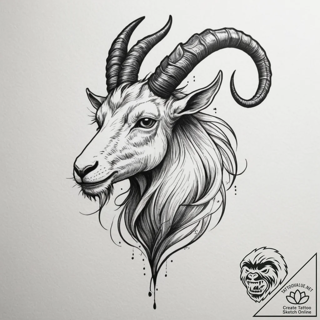 Tattoo design a capricorn goat-fish hybrid, w... - tattoo sketch (№1754711777_0, 09.08.2025 03:56) — tattoovalue.net