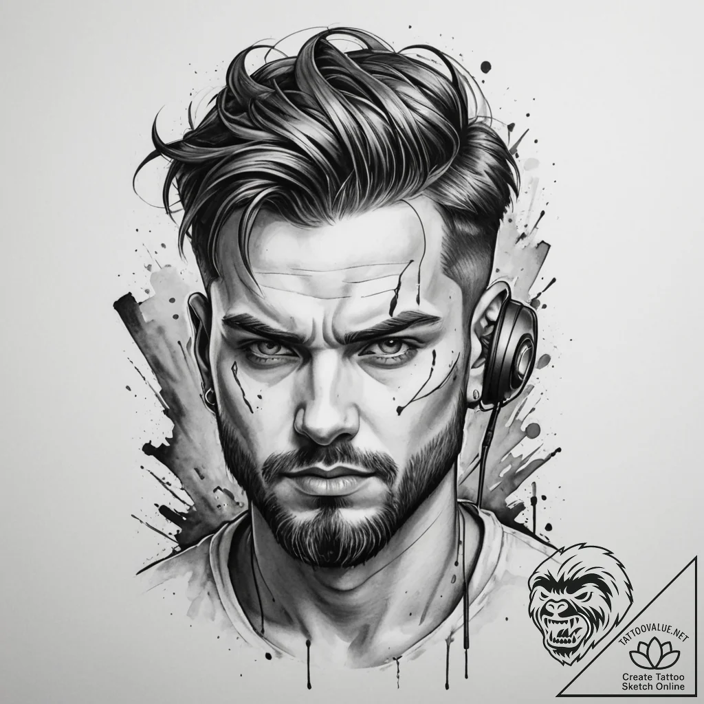 Tattoo design a "game face" portrait of an in... - tattoo sketch (№1754711975_0, 09.08.2025 03:59) — tattoovalue.net