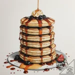 A stack of fluffy pancakes with syrup drippin… – tattoo sketch (№1754712565_0, 09.08.2025 04:09) — tattoovalue.net