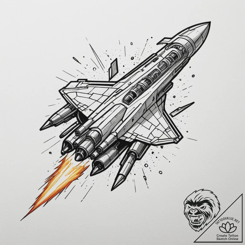 Tattoo design a retro spaceship shooting pixe... - tattoo sketch (№1754713156_0, 09.08.2025 04:19) — tattoovalue.net