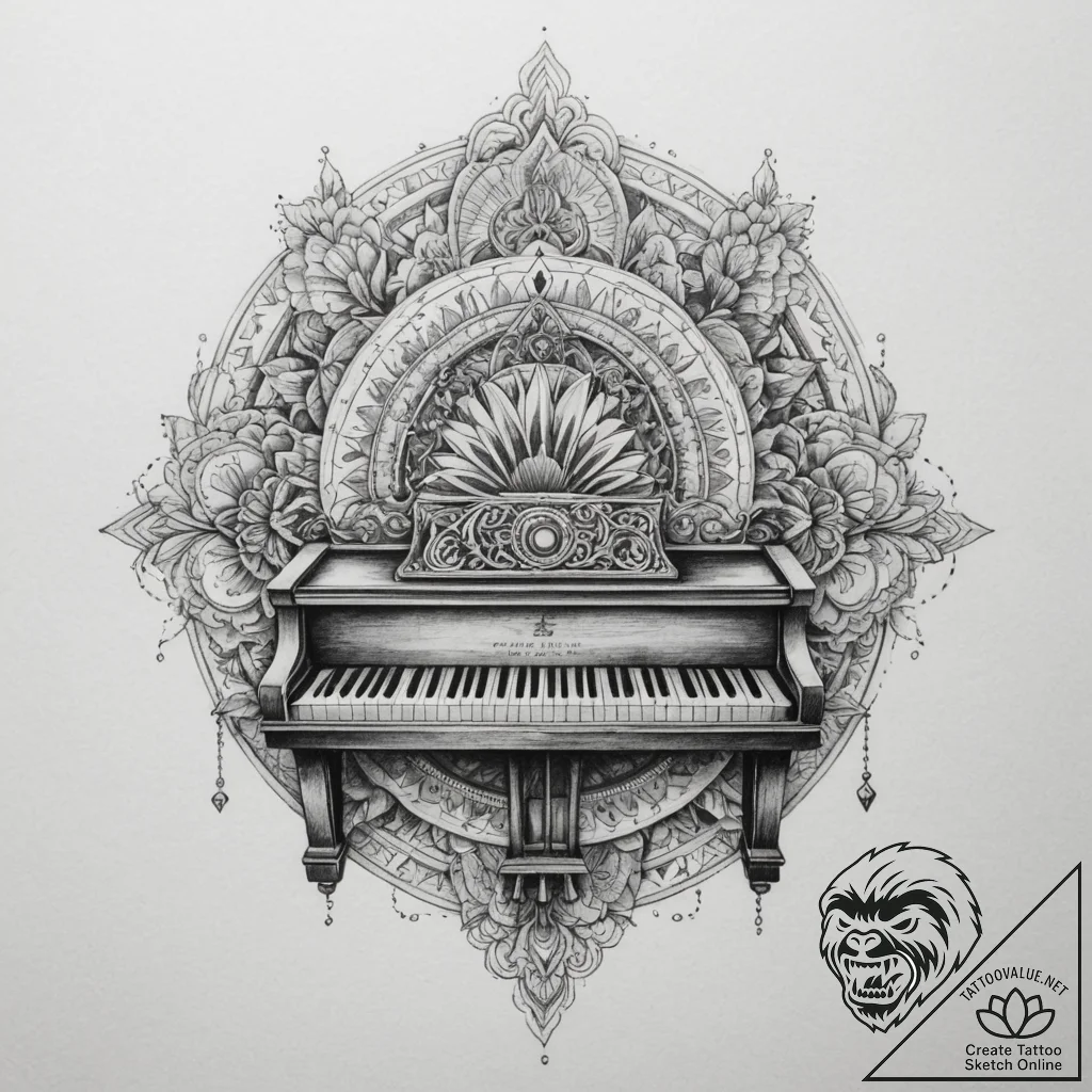 A close-up of the keys of a vintage, well-use... - tattoo sketch (№1754713550_0, 09.08.2025 04:25) — tattoovalue.net