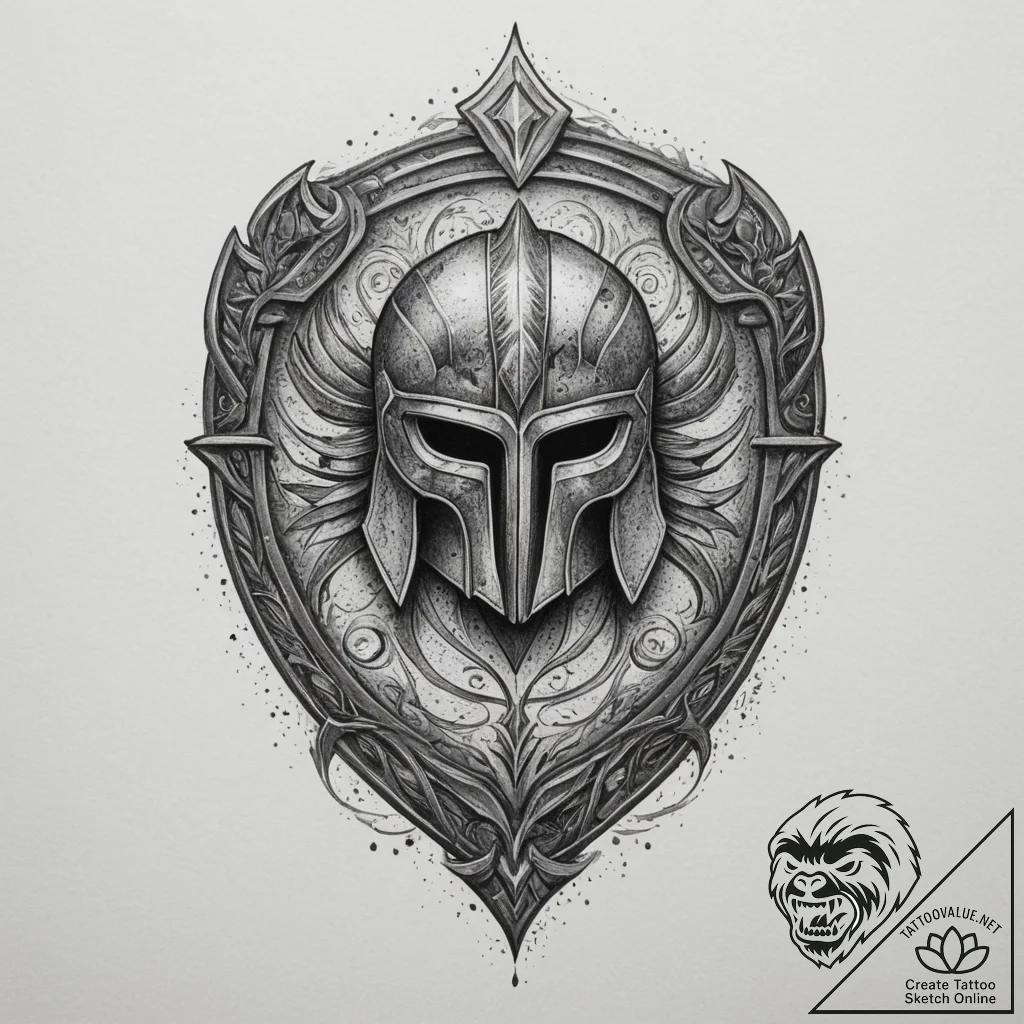Tattoo design a spartan shield with subtle cr... - tattoo sketch (№1754713748_0, 09.08.2025 04:29) — tattoovalue.net