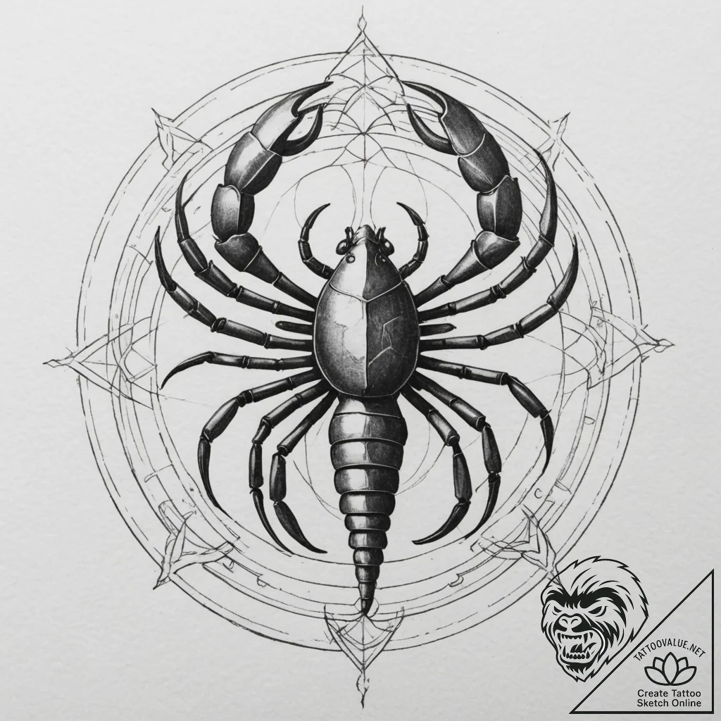 Tattoo design a scorpio scorpion, with pluto'... - tattoo sketch (№1754715129_0, 09.08.2025 04:52) — tattoovalue.net