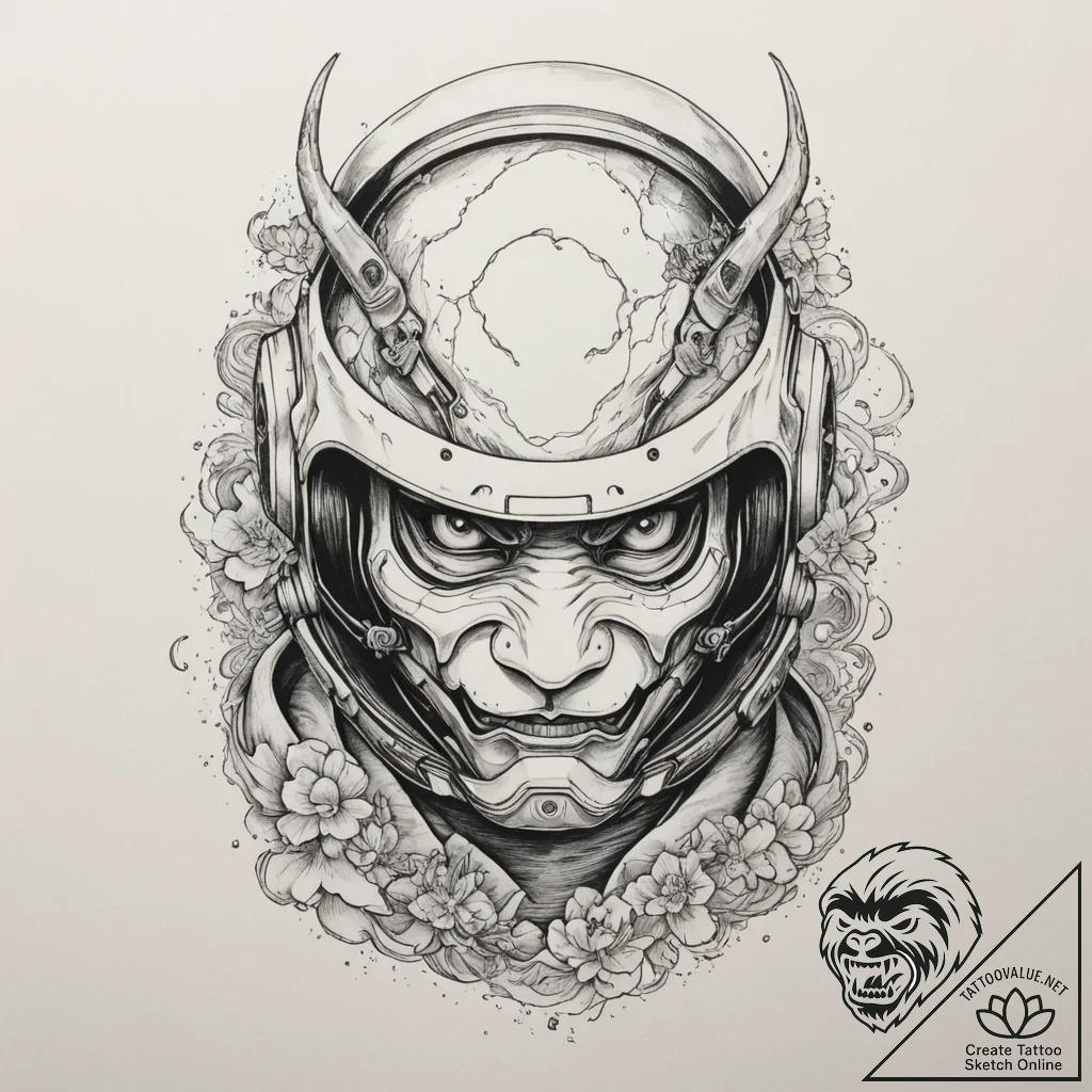 Astronaut with a cracked helmet revealing a g... - tattoo sketch (№1754715326_0, 09.08.2025 04:55) — tattoovalue.net