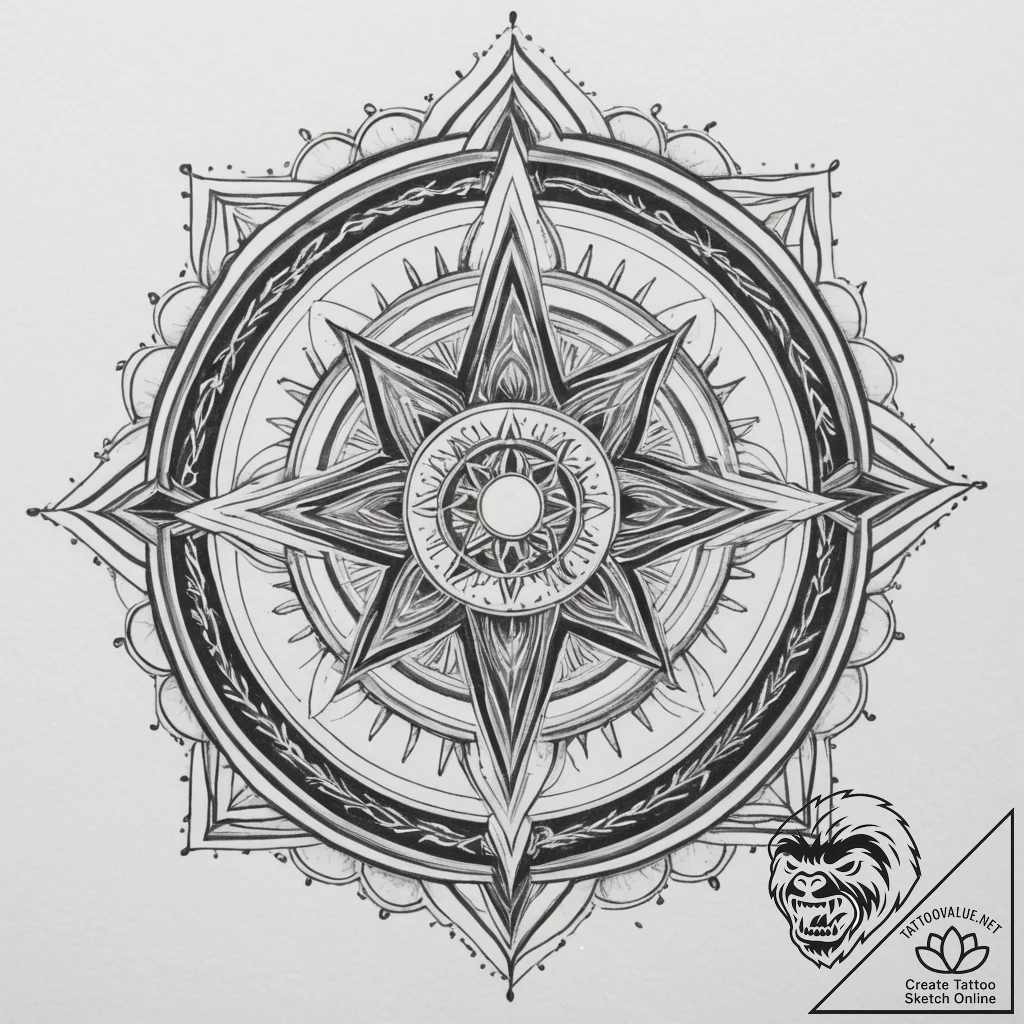 Tattoo design: a geometric mandala incorporat... - tattoo sketch (№1754716115_0, 09.08.2025 05:08) — tattoovalue.net