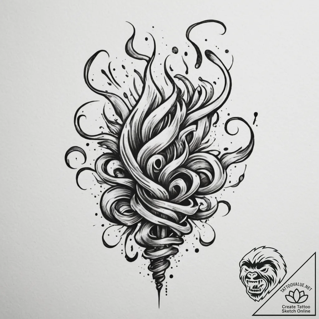A close-up of a burning incense stick, with s... - tattoo sketch (№1754716312_0, 09.08.2025 05:11) — tattoovalue.net