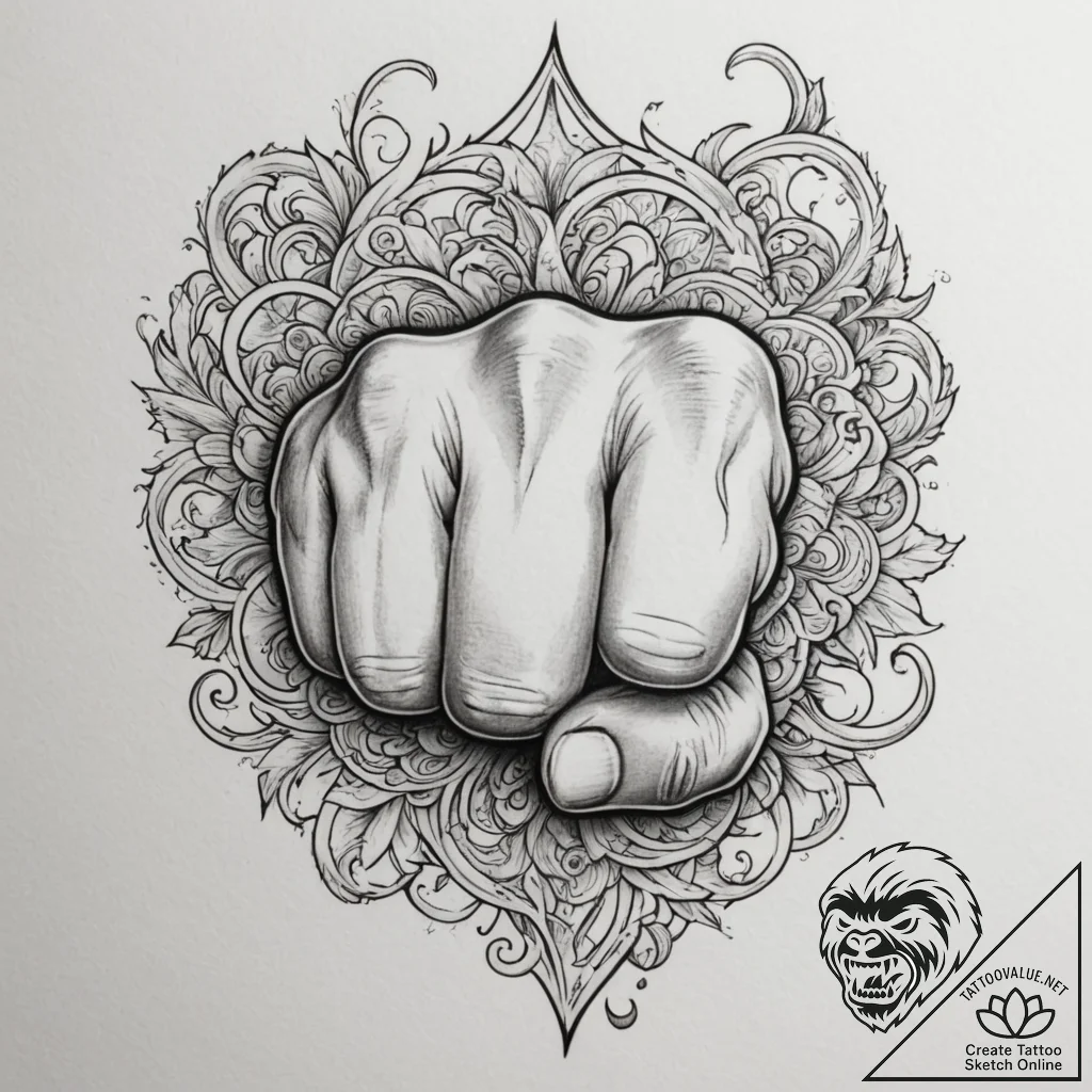Tattoo sketch a close-up of a fist, showing e... - tattoo sketch (№1754717494_0, 09.08.2025 05:31) — tattoovalue.net
