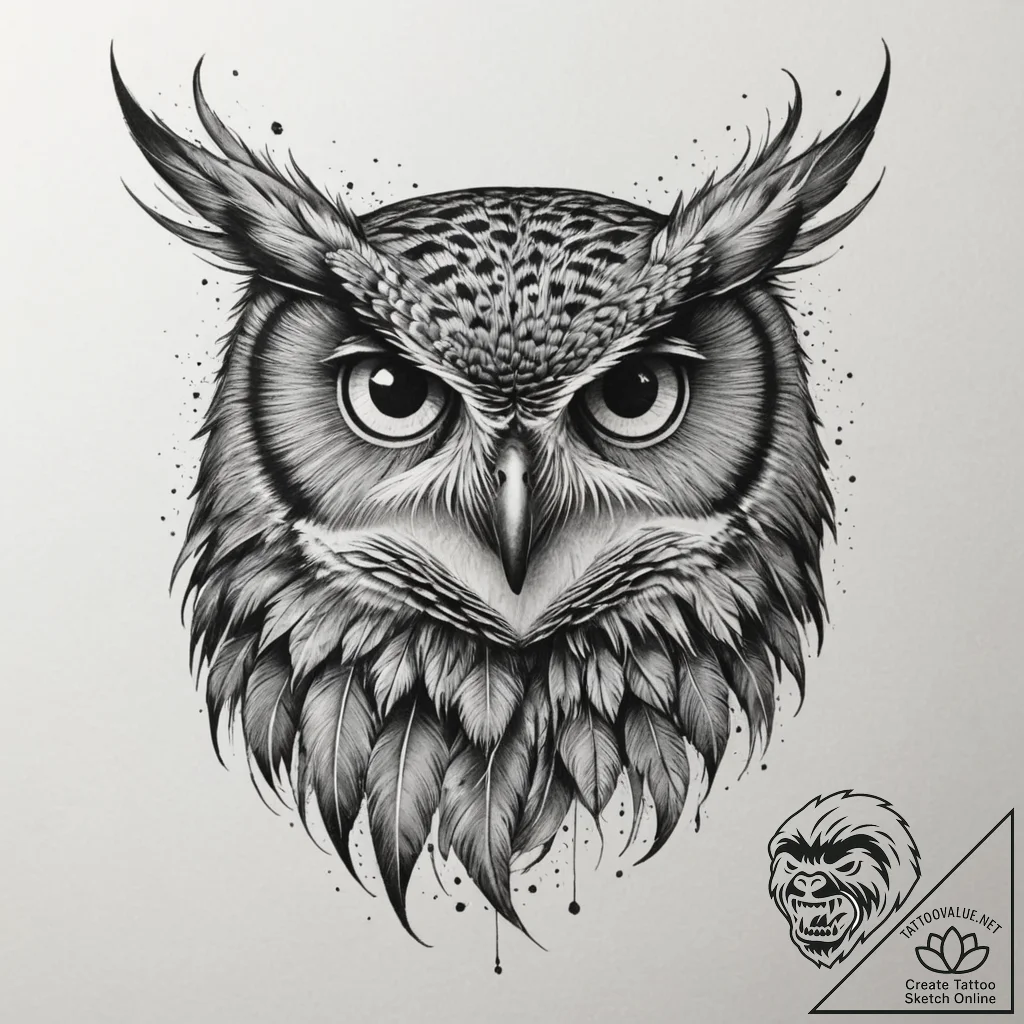 Tattoo design a powerful, unblinking owl's ey... - tattoo sketch (№1754717888_0, 09.08.2025 05:38) — tattoovalue.net