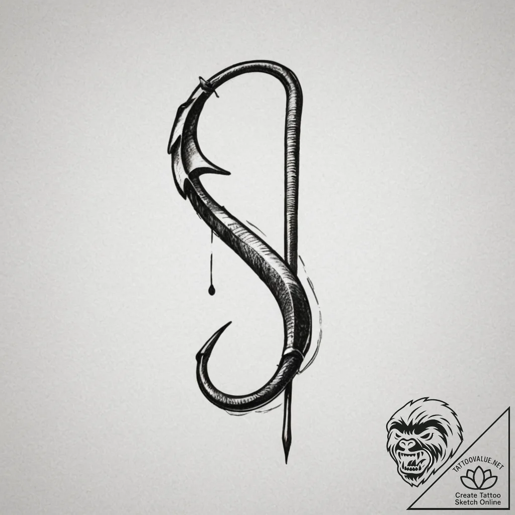 Tattoo design a powerful, simple fishing hook... - tattoo sketch (№1754718873_0, 09.08.2025 05:54) — tattoovalue.net