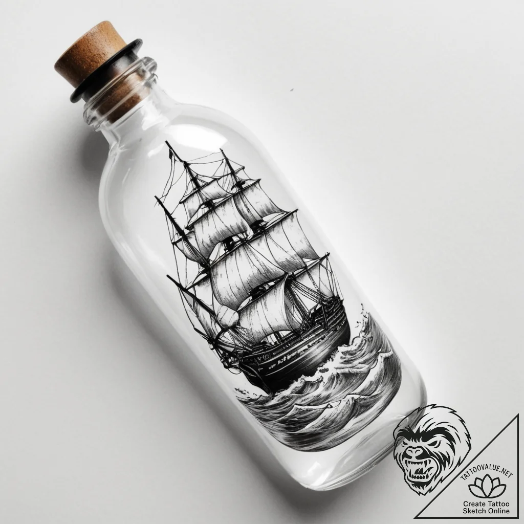 Ship in a bottle - tattoo sketch (№1754719268_0, 09.08.2025 06:01) — tattoovalue.net