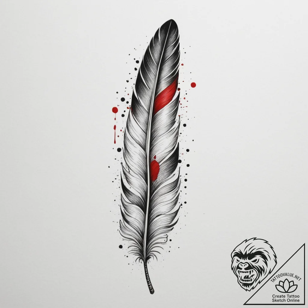 Feather, tattoo line art, trash polka tattoo... - tattoo sketch (№1754719464_0, 09.08.2025 06:04) — tattoovalue.net
