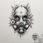 Gas mask with flowers growing through the fil… – tattoo sketch (№1754720839_0, 09.08.2025 06:27) — tattoovalue.net
