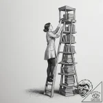 Photo of a librarian on a ladder, reaching fo… – tattoo sketch (№1754722022_0, 09.08.2025 06:47) — tattoovalue.net