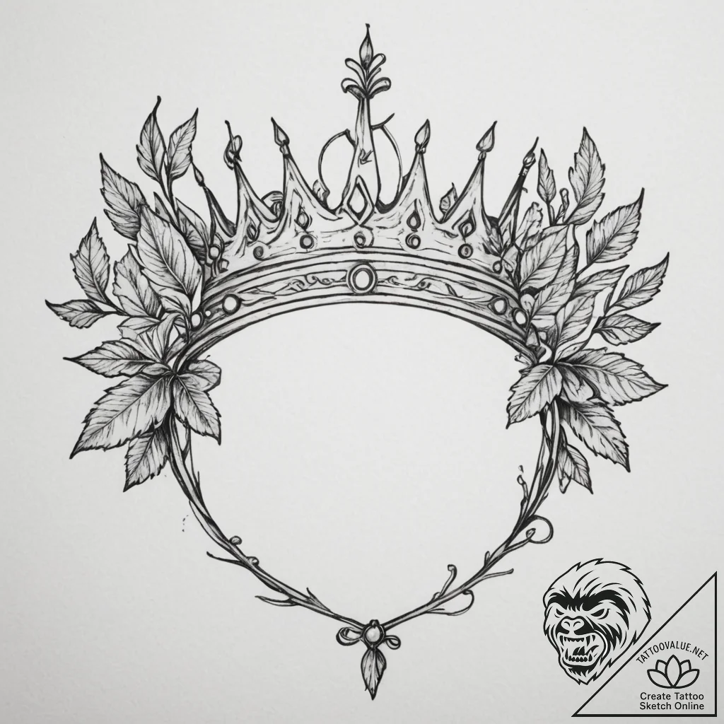 Tattoo sketch a crown made of leaves or vines... - tattoo sketch (№1754722418_0, 09.08.2025 06:53) — tattoovalue.net