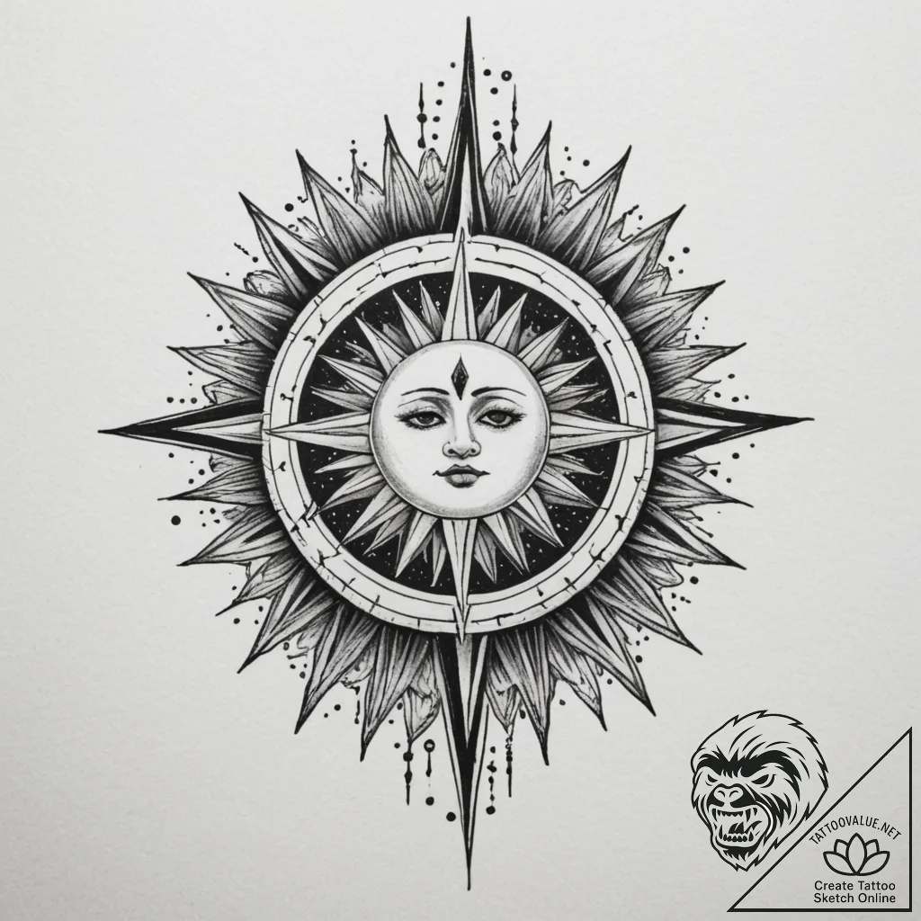 Tattoo sketch: a kolovrat integrated into a s... - tattoo sketch (№1754722811_0, 09.08.2025 07:00) — tattoovalue.net