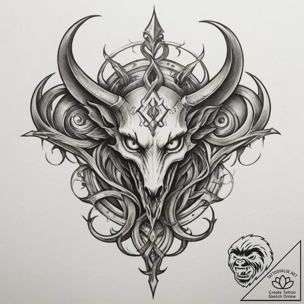 Lilith's sigil, artistic tattoo sketch, sepia... - tattoo sketch (№1754723204_0, 09.08.2025 07:06) — tattoovalue.net