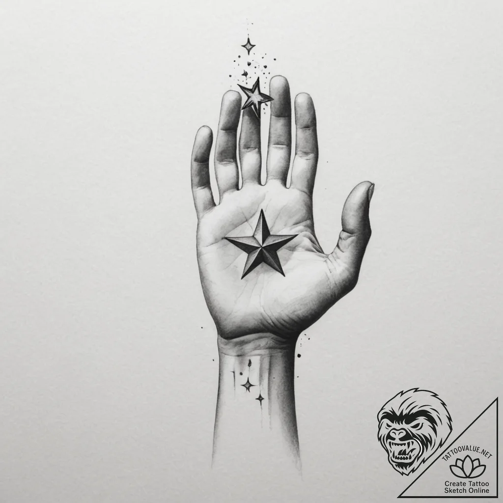 Tattoo sketch a hand reaching for a star, sym... - tattoo sketch (№1754723599_0, 09.08.2025 07:13) — tattoovalue.net