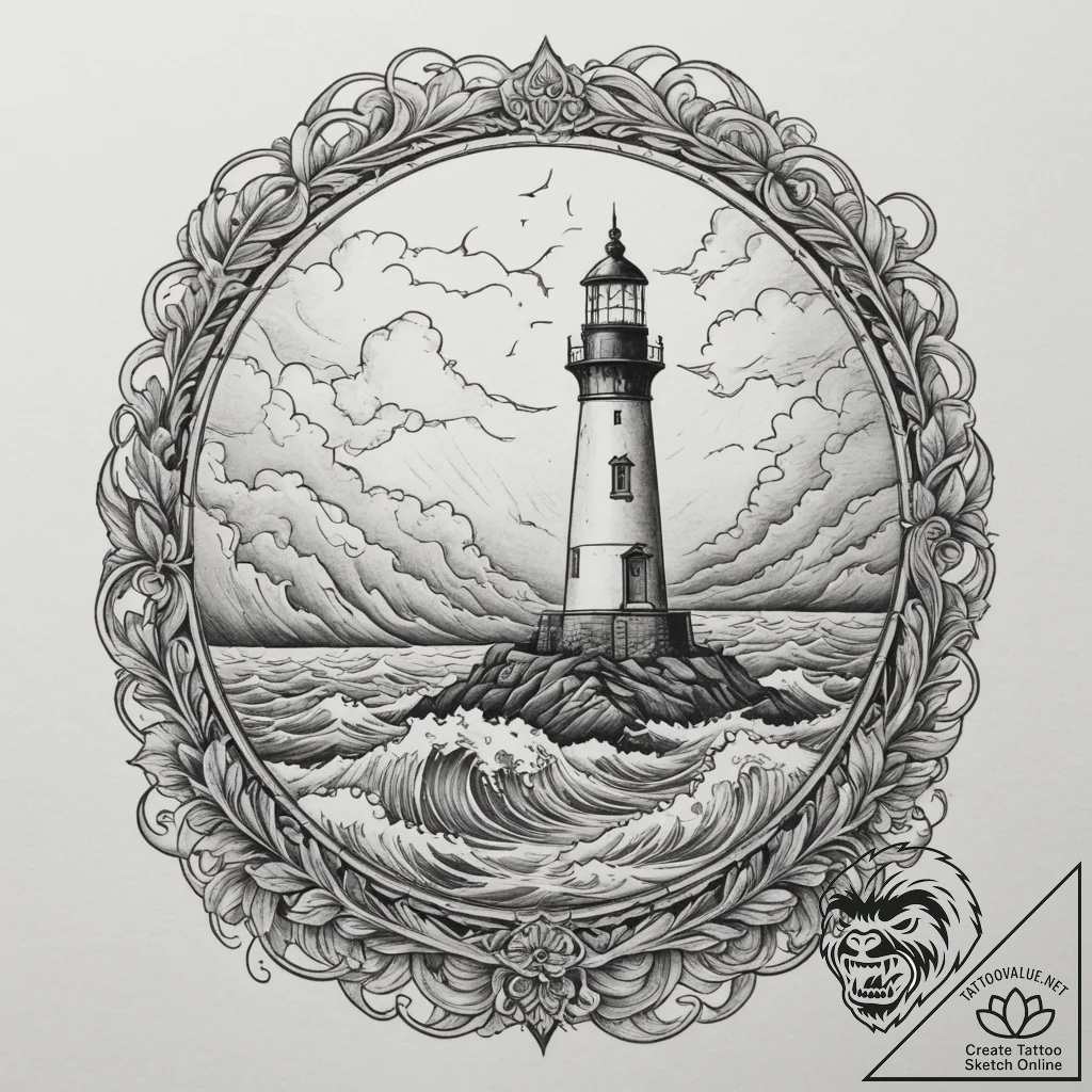 Tattoo sketch a lighthouse beam cutting throu... - tattoo sketch (№1754723796_0, 09.08.2025 07:16) — tattoovalue.net