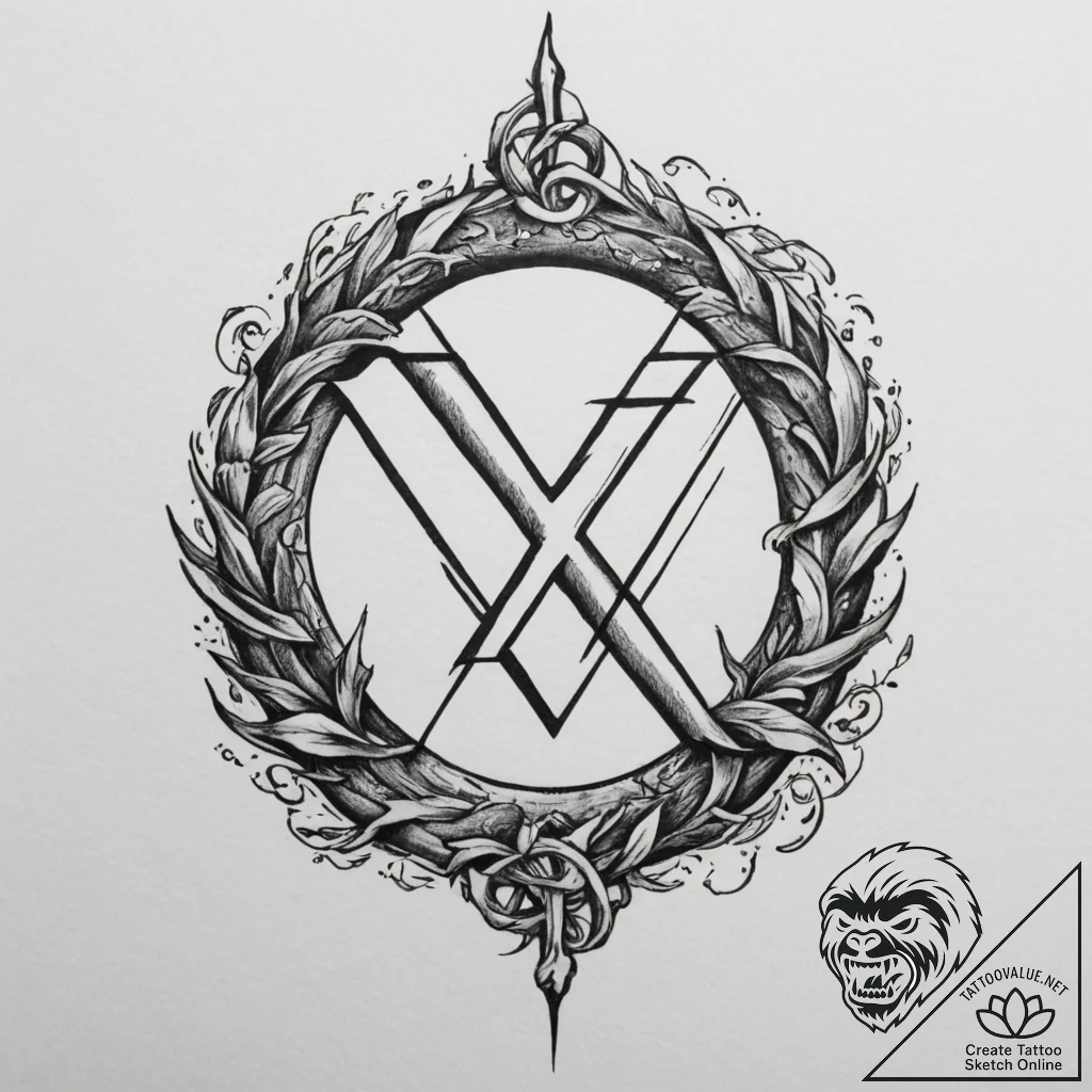 143. tattoo sketch: "potok" rune as a path of... - tattoo sketch (№1754723993_0, 09.08.2025 07:19) — tattoovalue.net