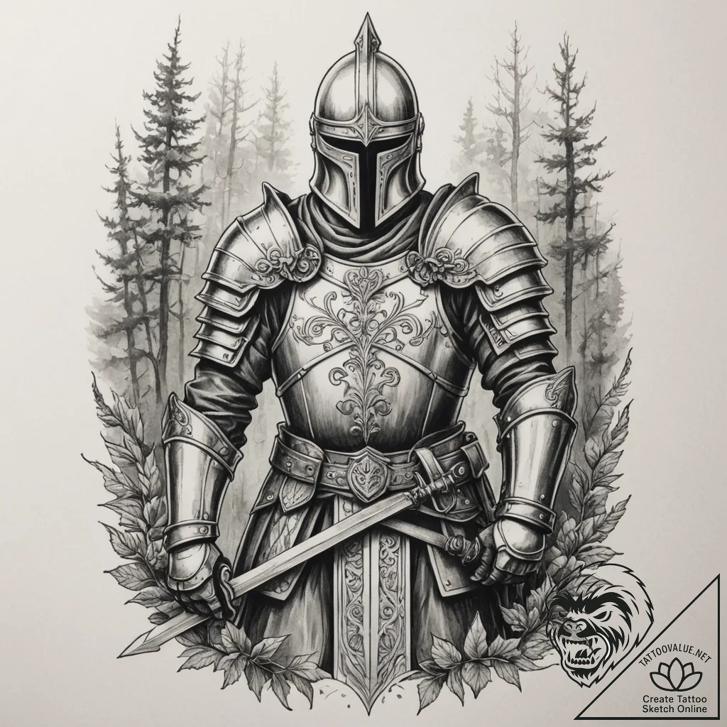 A tattoo sketch of a vityaz (slavic knight) i... - tattoo sketch (№1754724585_0, 09.08.2025 07:29) — tattoovalue.net