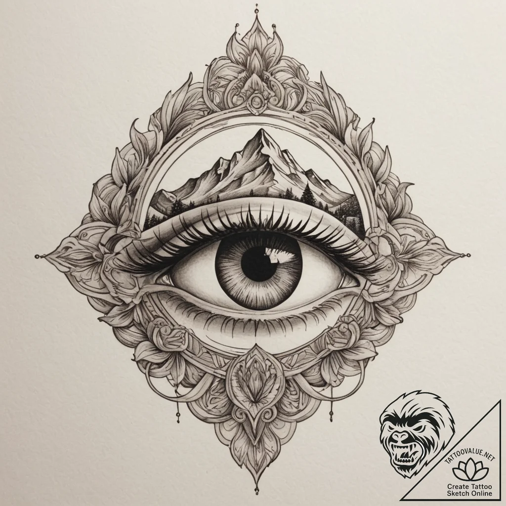 Eye mountain, tattoo sketch design, on a clea... - tattoo sketch (№1754724978_0, 09.08.2025 07:36) — tattoovalue.net