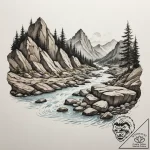 Tattoo design a flowing river carving its way… – tattoo sketch (№1754725174_0, 09.08.2025 07:39) — tattoovalue.net