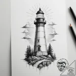 Tattoo sketch a lighthouse lamp, radiating gu… – tattoo sketch (№1754725962_0, 09.08.2025 07:52) — tattoovalue.net