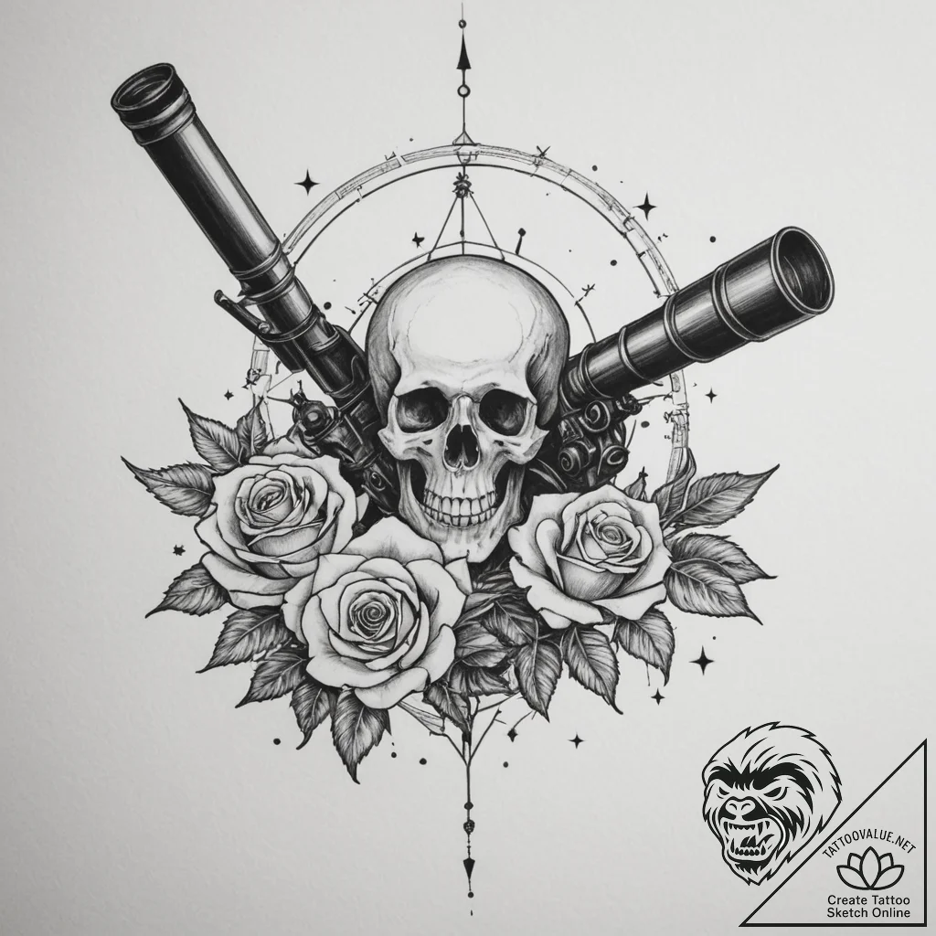 A telescope pointing at the stars, artistic t... - tattoo sketch (№1754727536_0, 09.08.2025 08:18) — tattoovalue.net