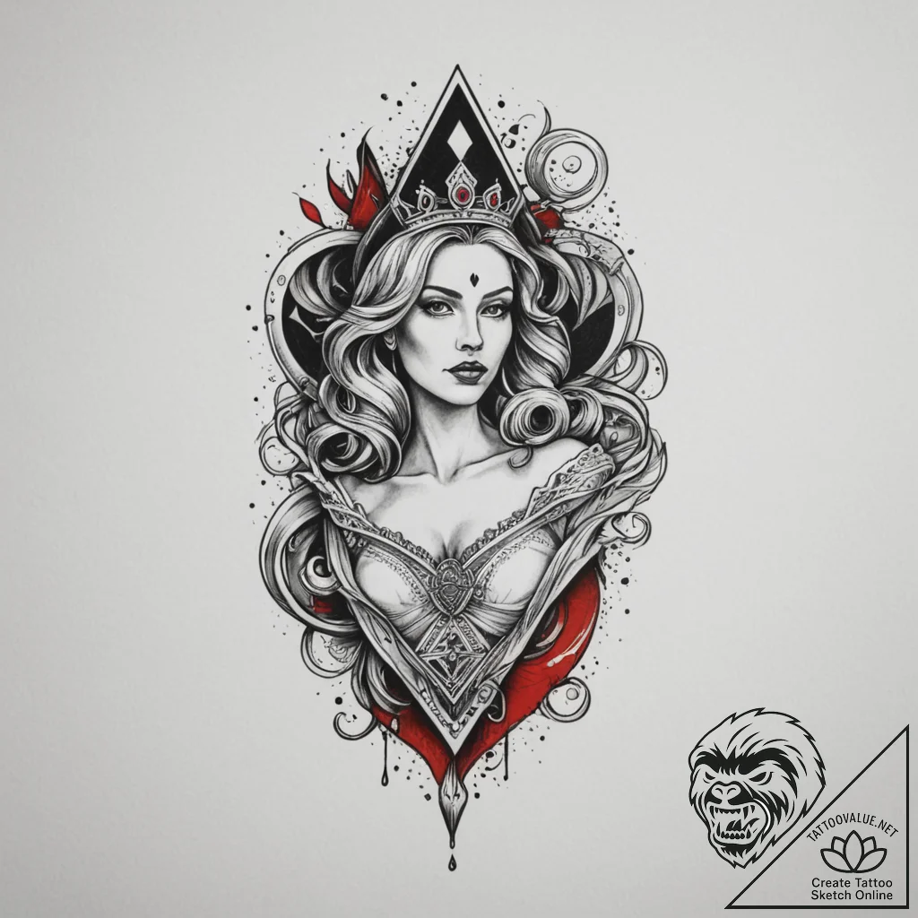 Queen of spades, tattoo flash sheet design, b... - tattoo sketch (№1754727929_0, 09.08.2025 08:25) — tattoovalue.net