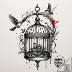Tattoo sketch a key unlocking a birdcage, wit… – tattoo sketch (№1754729702_0, 09.08.2025 08:55) — tattoovalue.net