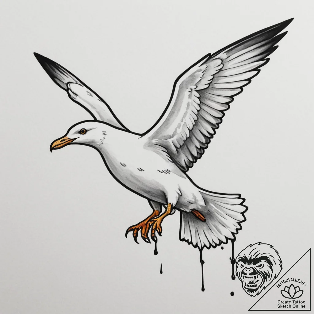 Seagull, concept art for tattoo, new school t... - tattoo sketch (№1754729898_0, 09.08.2025 08:58) — tattoovalue.net