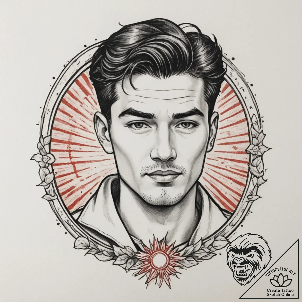Tattoo sketch: a portrait of dazhbog, his fac... - tattoo sketch (№1754731478_0, 09.08.2025 09:24) — tattoovalue.net