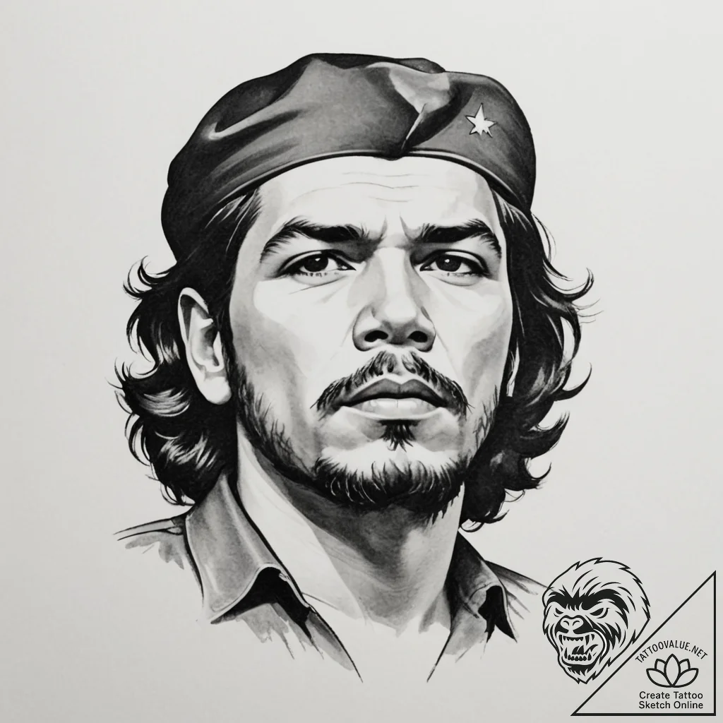 Che guevara, ink illustration for tattoo, cle... - tattoo sketch (№1754732465_0, 09.08.2025 09:41) — tattoovalue.net